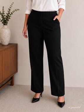 Theory Women's Black Straight Leg Trousers Side Tab Dress Pants Size 12